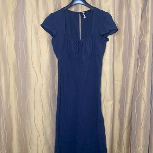 Free People Navy Natalya Midi Cotton Dress. Size: Medium.